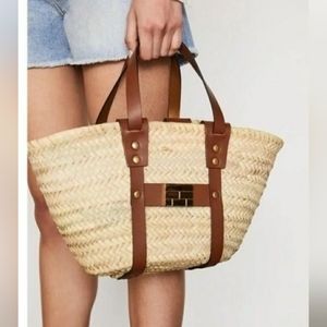 NWT Frame Straw Mini Tote Top-Handle Bag Brown